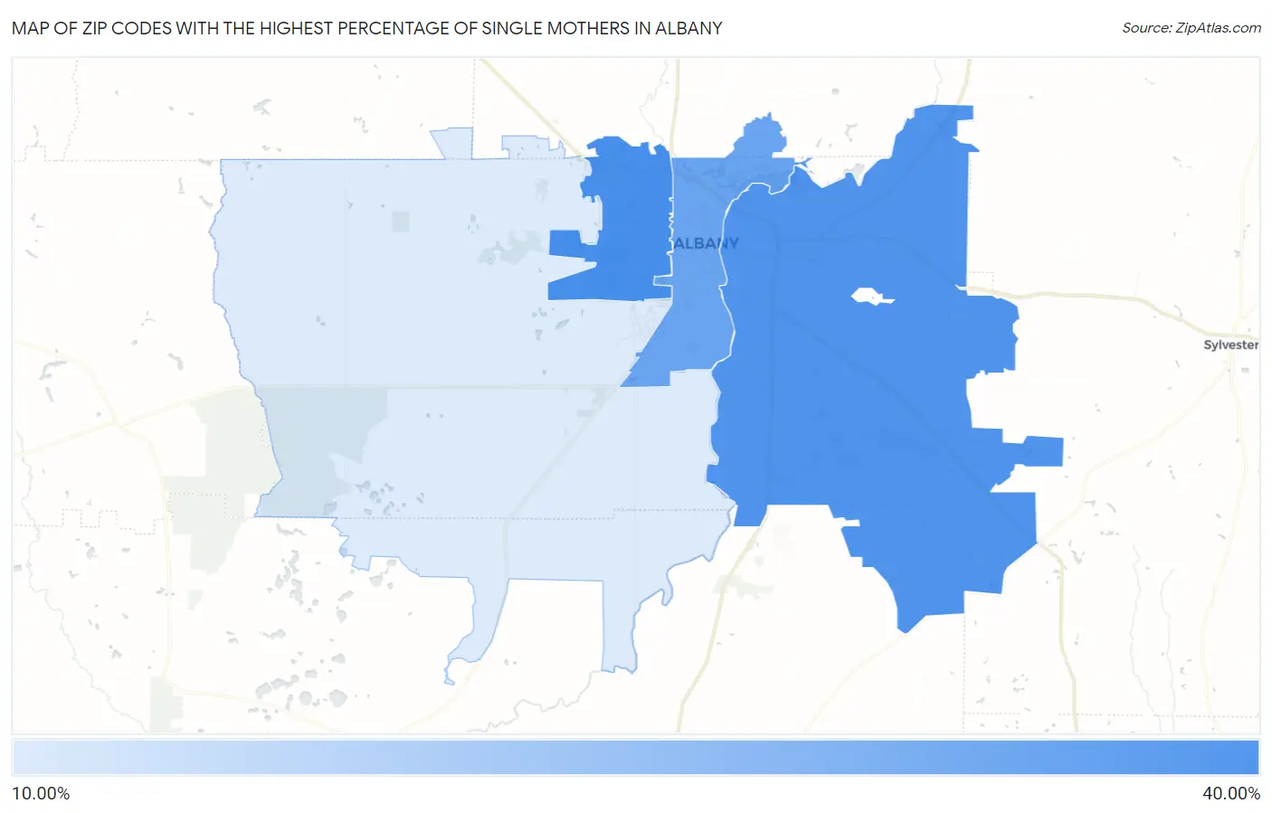 Zip Codes with the Highest Percentage of Single Mothers in Albany Map