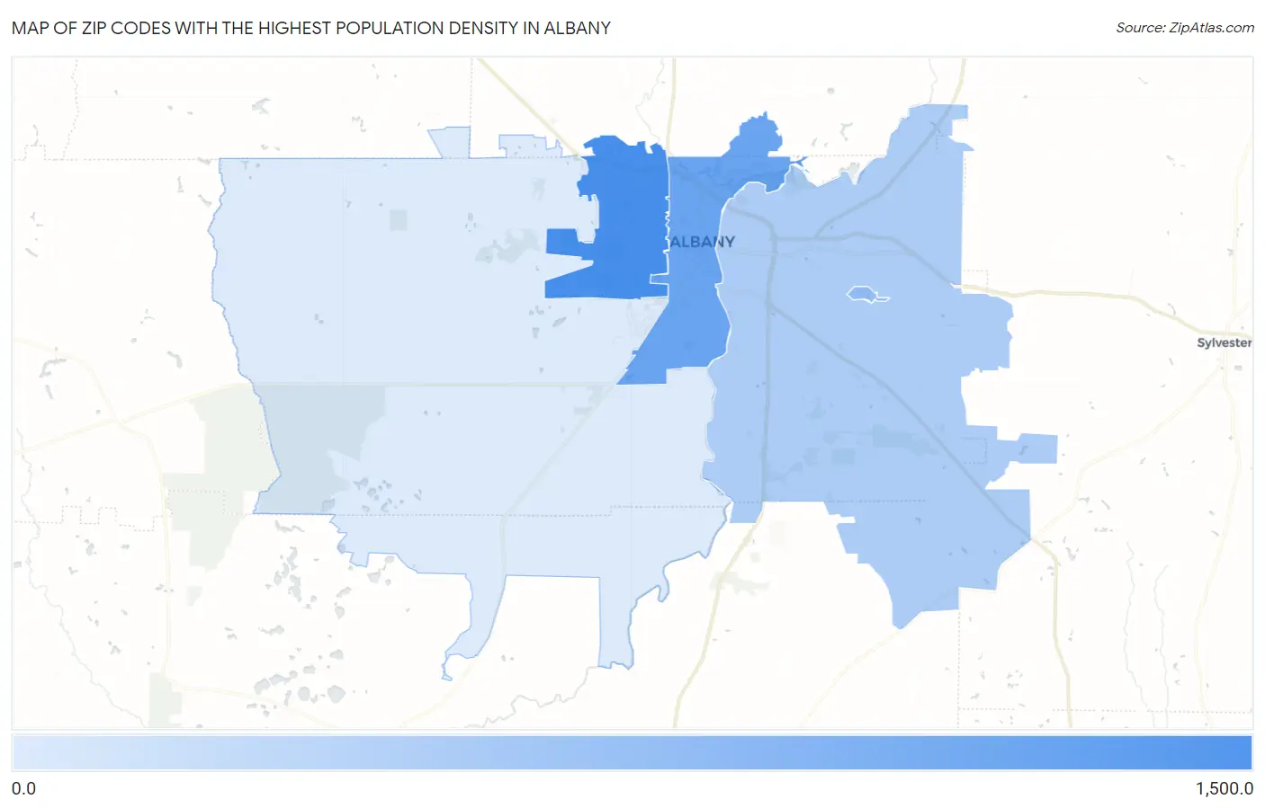 Zip Codes with the Highest Population Density in Albany Map