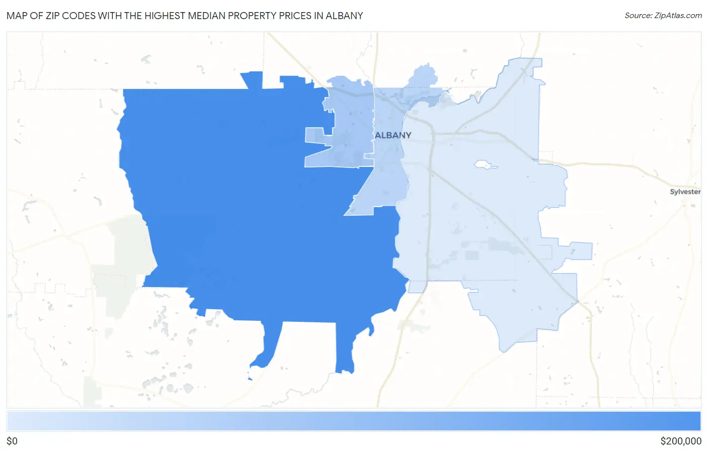 Zip Codes with the Highest Median Property Prices in Albany Map