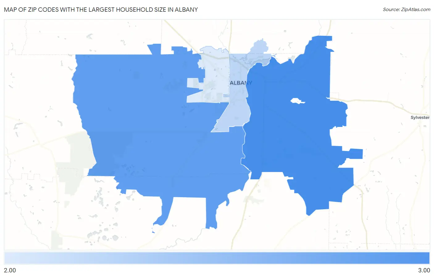 Zip Codes with the Largest Household Size in Albany Map