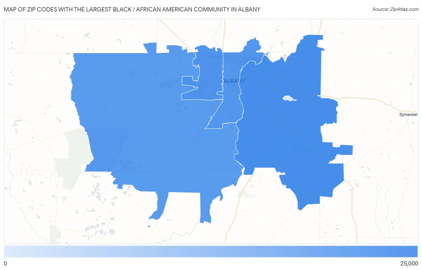Zip Codes with the Largest Black / African American Community in Albany Map