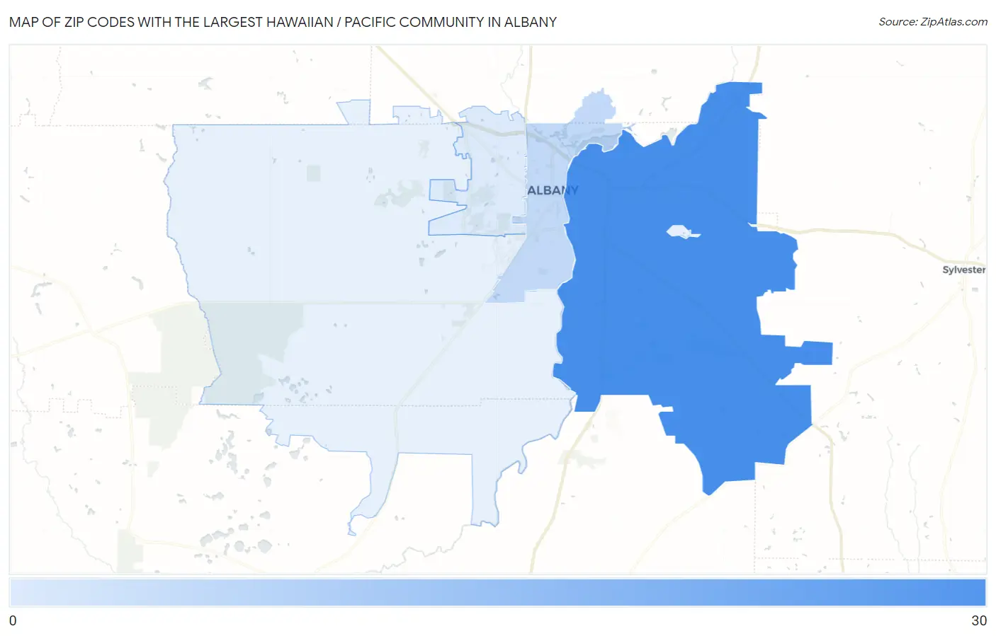 Zip Codes with the Largest Hawaiian / Pacific Community in Albany Map