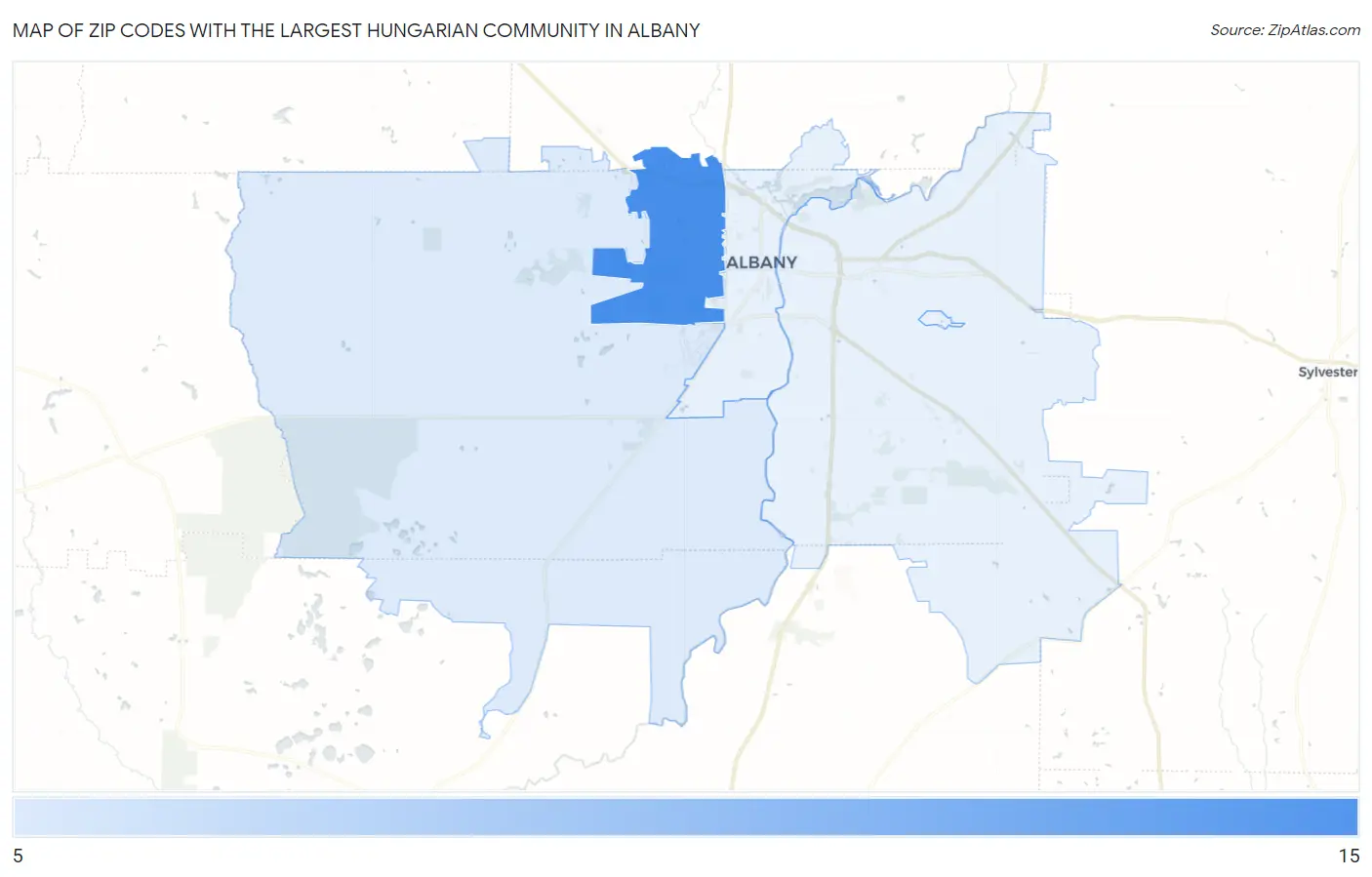 Zip Codes with the Largest Hungarian Community in Albany Map