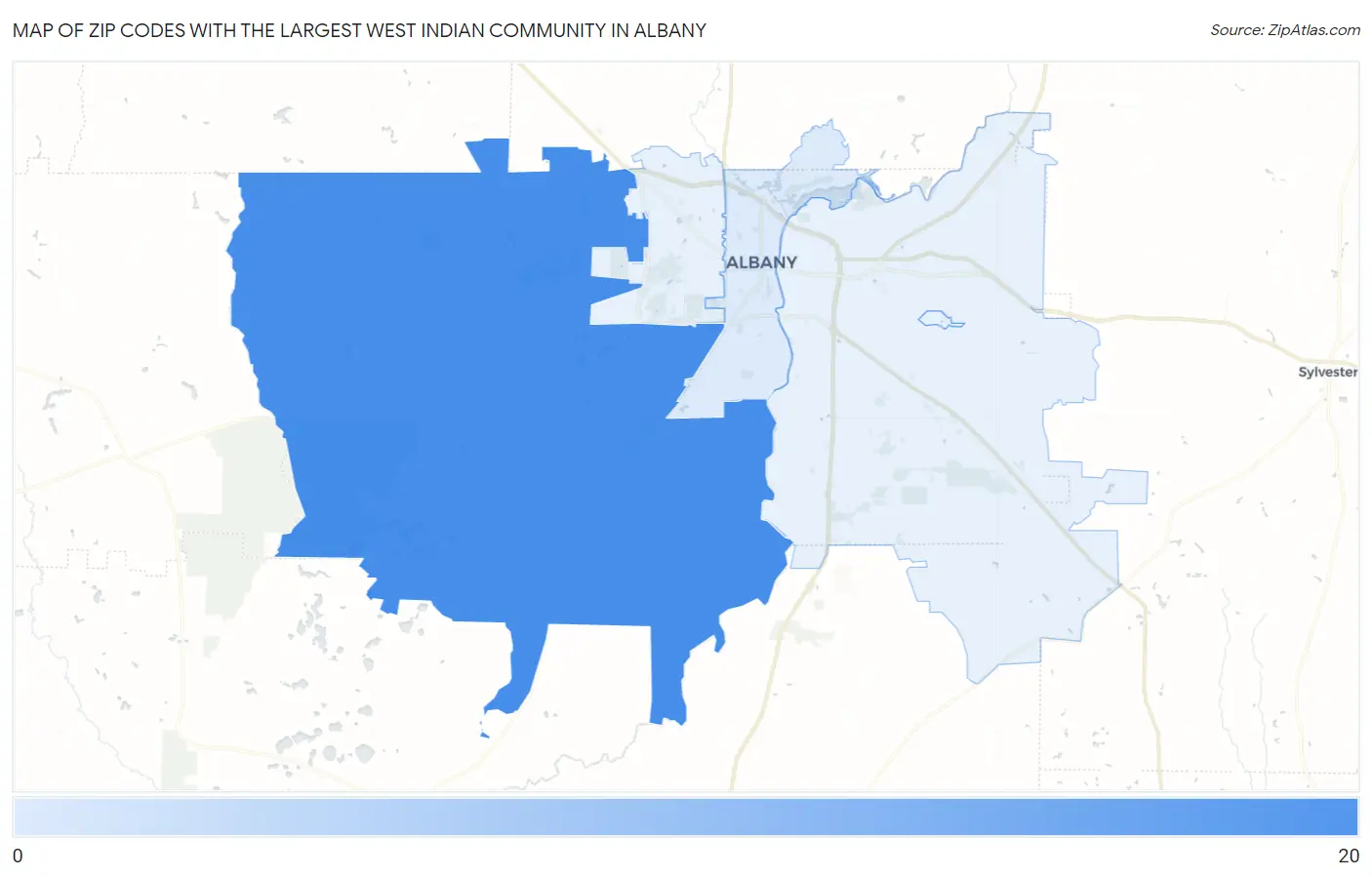 Zip Codes with the Largest West Indian Community in Albany Map