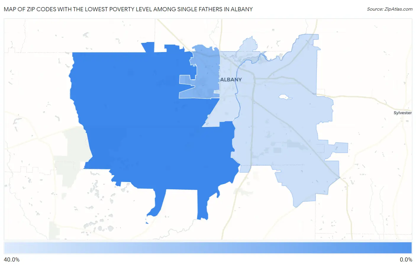 Zip Codes with the Lowest Poverty Level Among Single Fathers in Albany Map