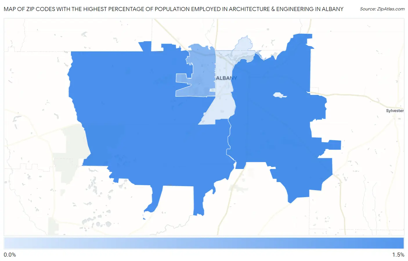 Zip Codes with the Highest Percentage of Population Employed in Architecture & Engineering in Albany Map