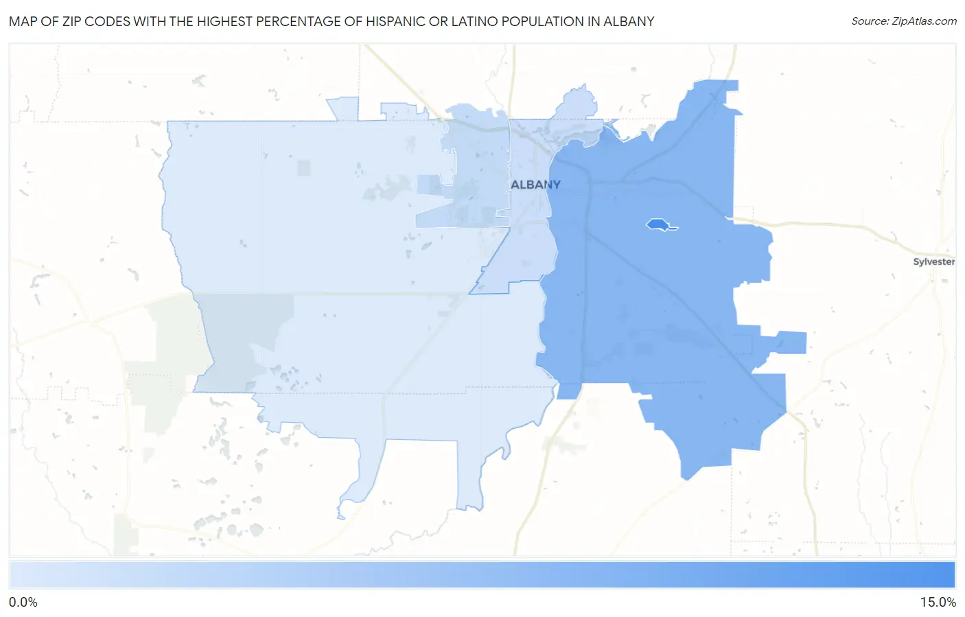 Zip Codes with the Highest Percentage of Hispanic or Latino Population in Albany Map