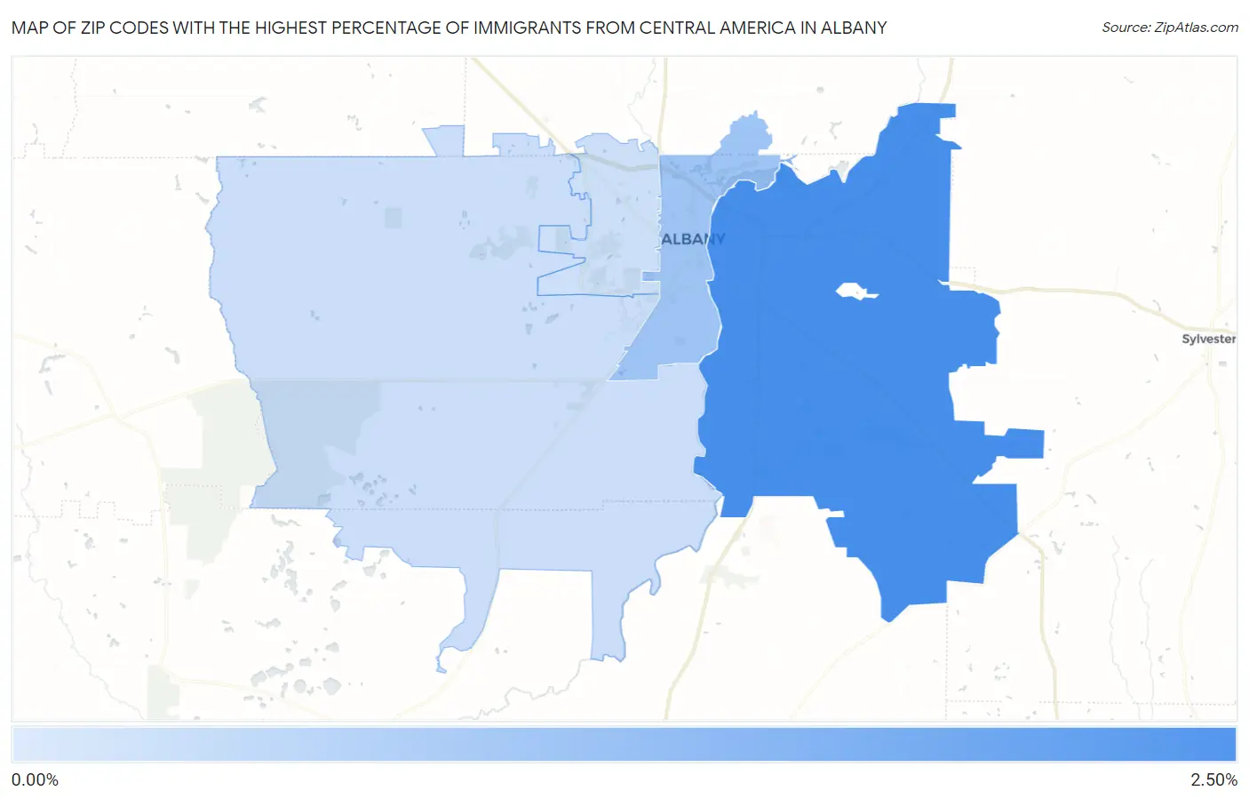 Zip Codes with the Highest Percentage of Immigrants from Central America in Albany Map