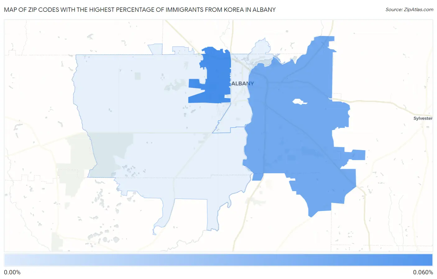 Zip Codes with the Highest Percentage of Immigrants from Korea in Albany Map