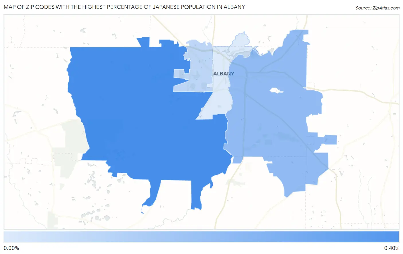 Zip Codes with the Highest Percentage of Japanese Population in Albany Map