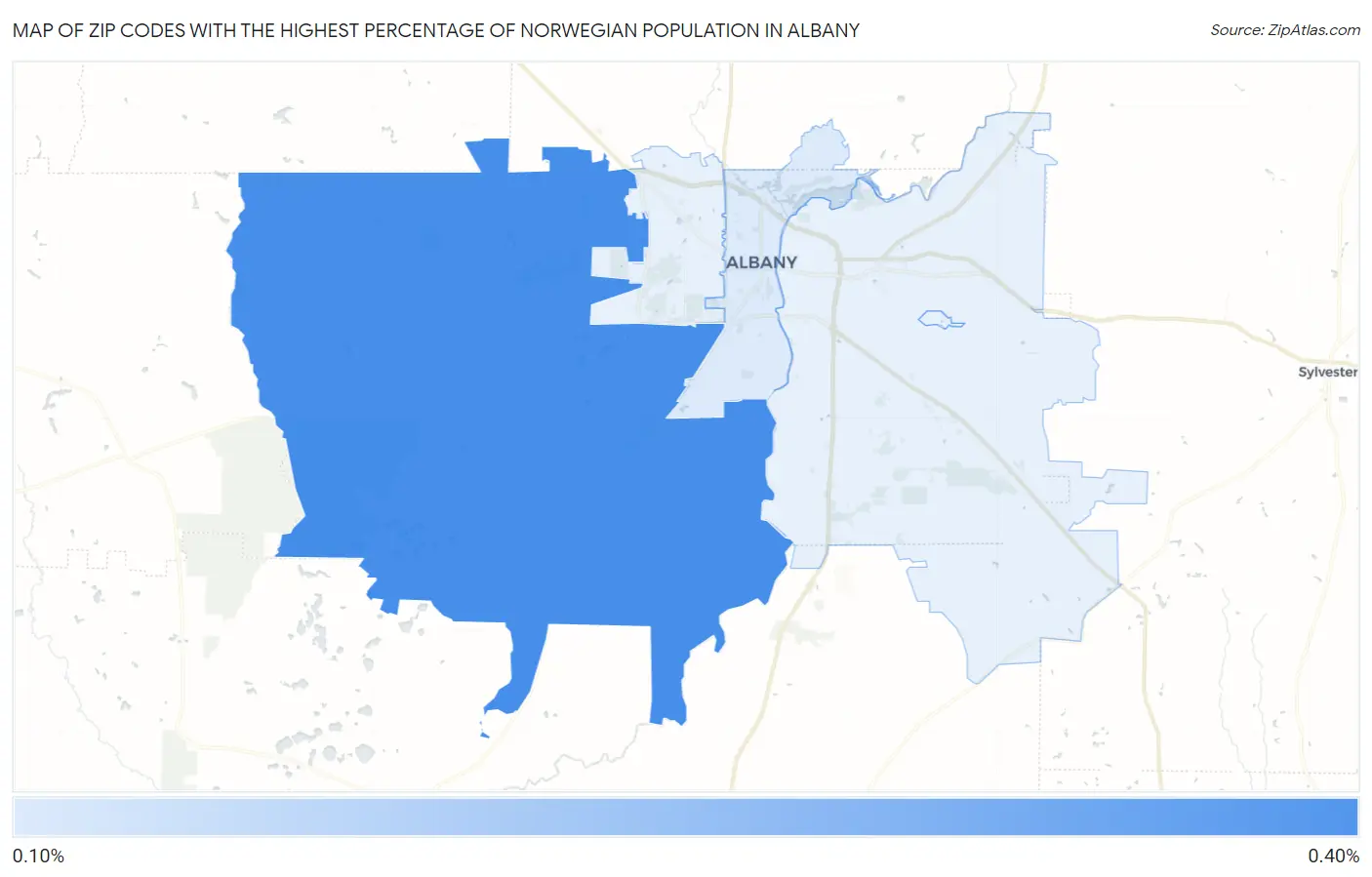Zip Codes with the Highest Percentage of Norwegian Population in Albany Map