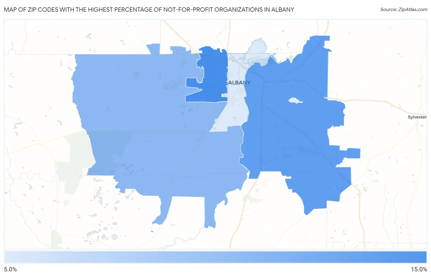 Zip Codes with the Highest Percentage of Not-for-profit Organizations in Albany Map