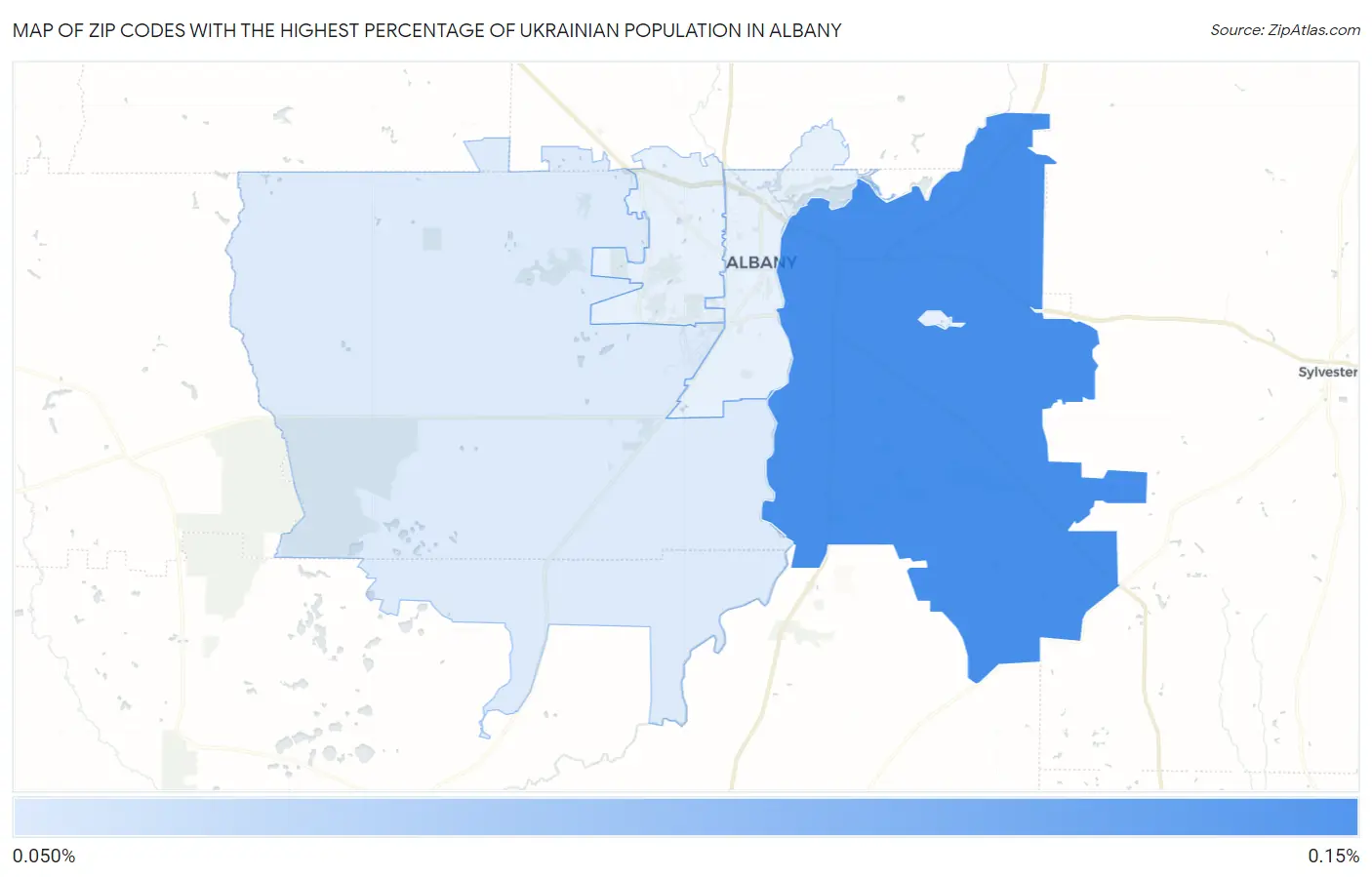 Zip Codes with the Highest Percentage of Ukrainian Population in Albany Map