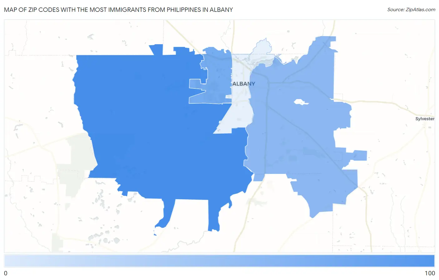 Zip Codes with the Most Immigrants from Philippines in Albany Map