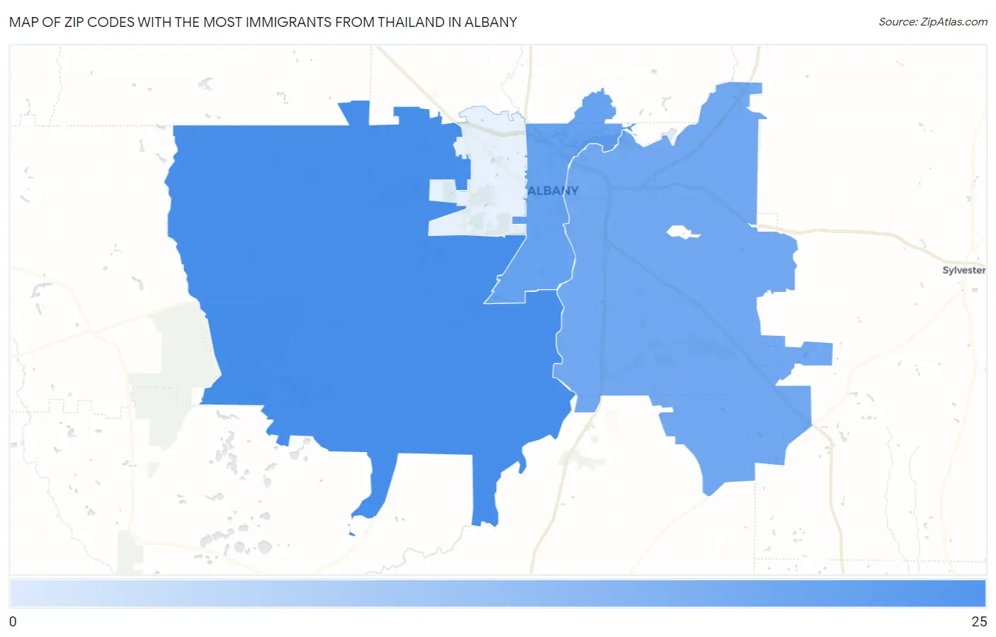 Zip Codes with the Most Immigrants from Thailand in Albany Map