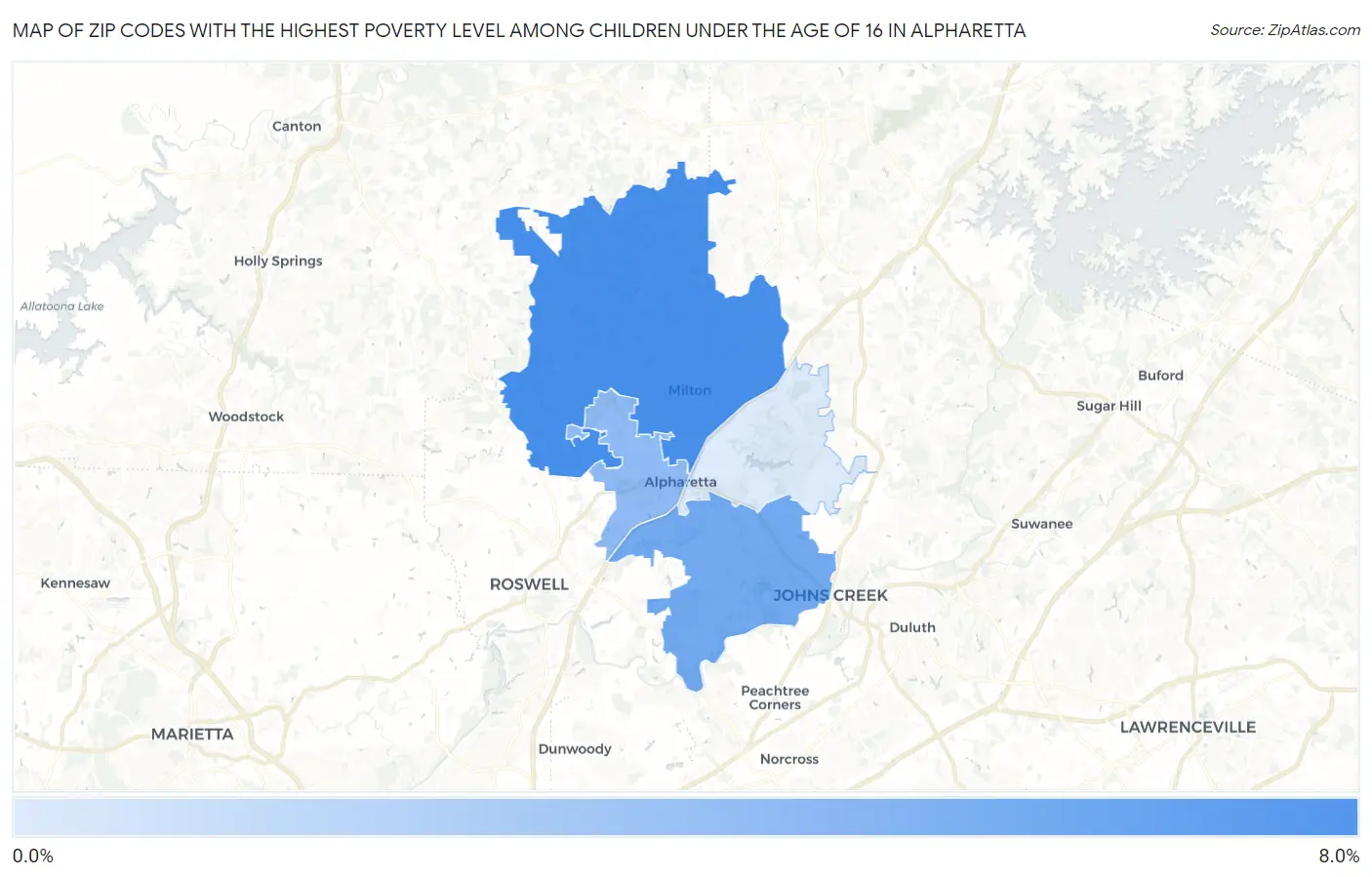 Zip Codes with the Highest Poverty Level Among Children Under the Age of 16 in Alpharetta Map