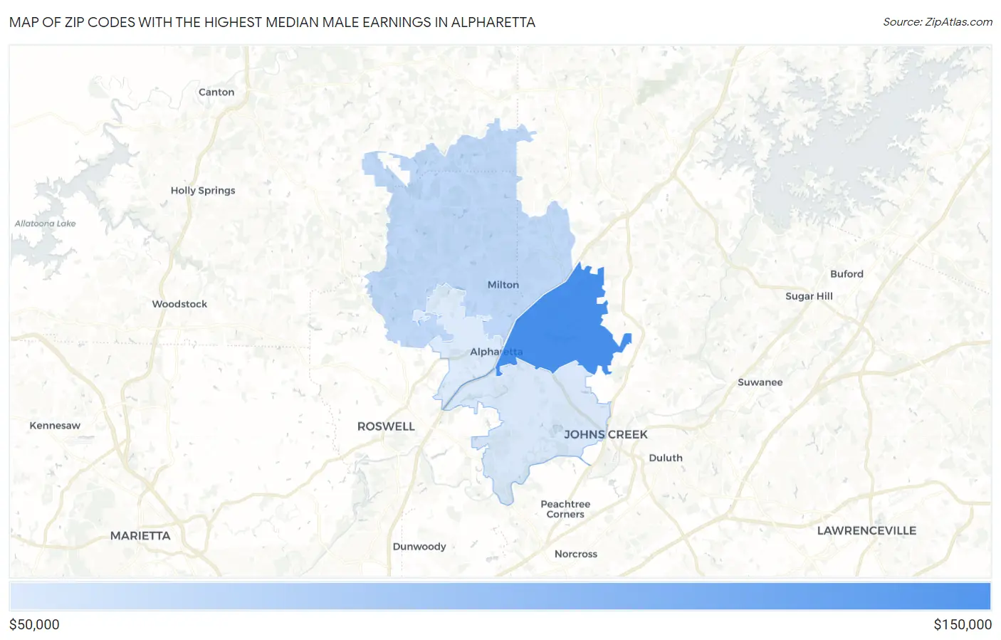 Zip Codes with the Highest Median Male Earnings in Alpharetta Map