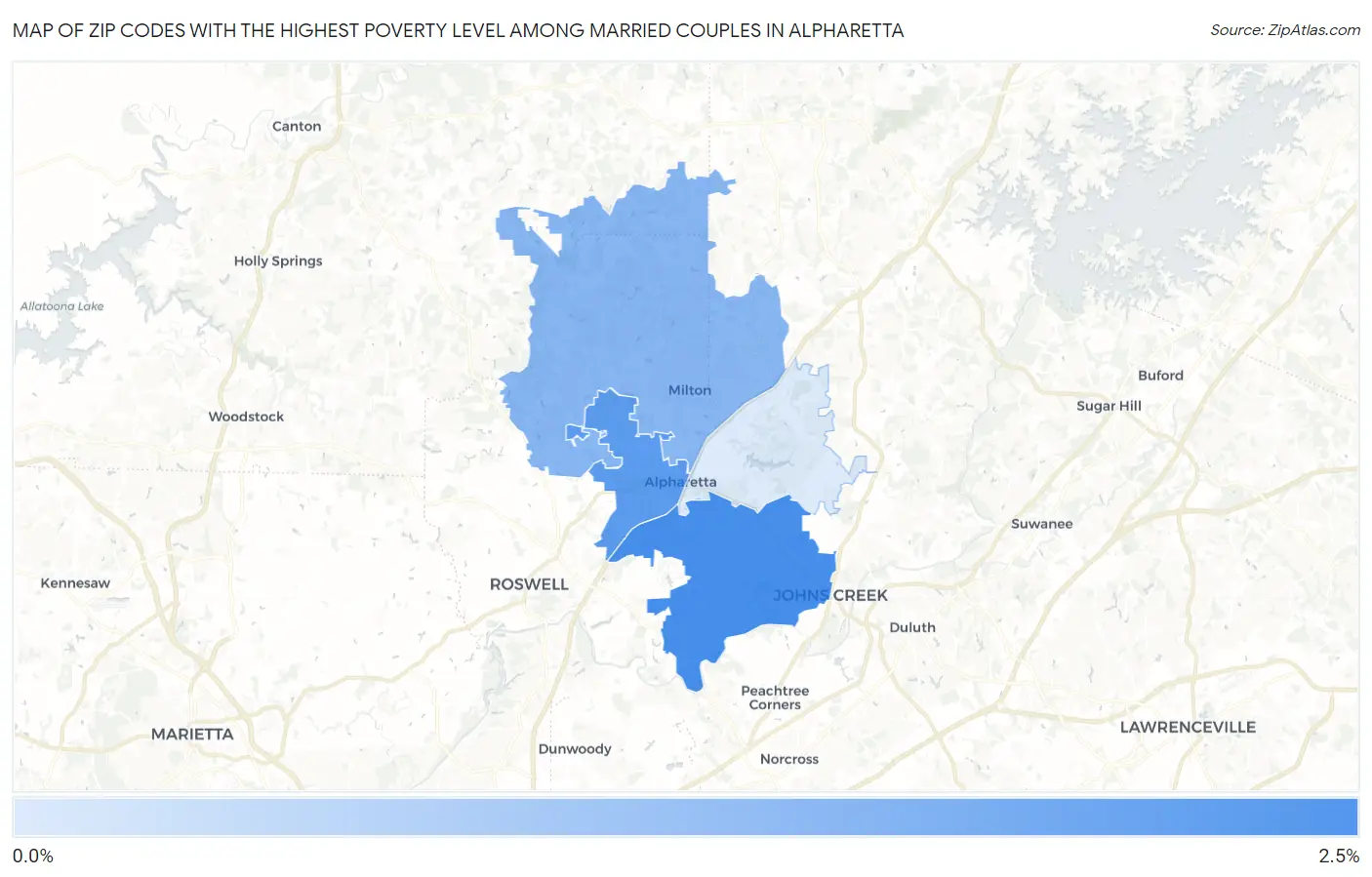Zip Codes with the Highest Poverty Level Among Married Couples in Alpharetta Map