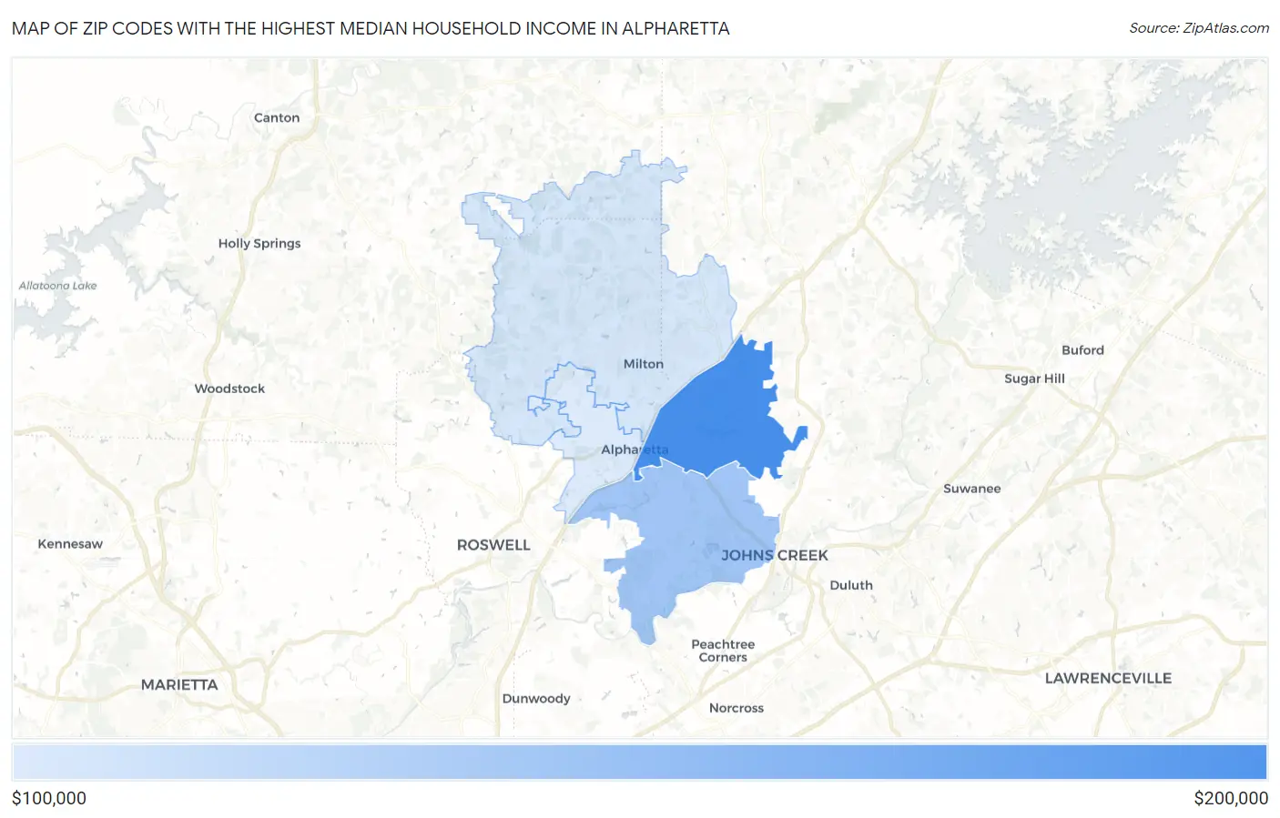 Zip Codes with the Highest Median Household Income in Alpharetta Map
