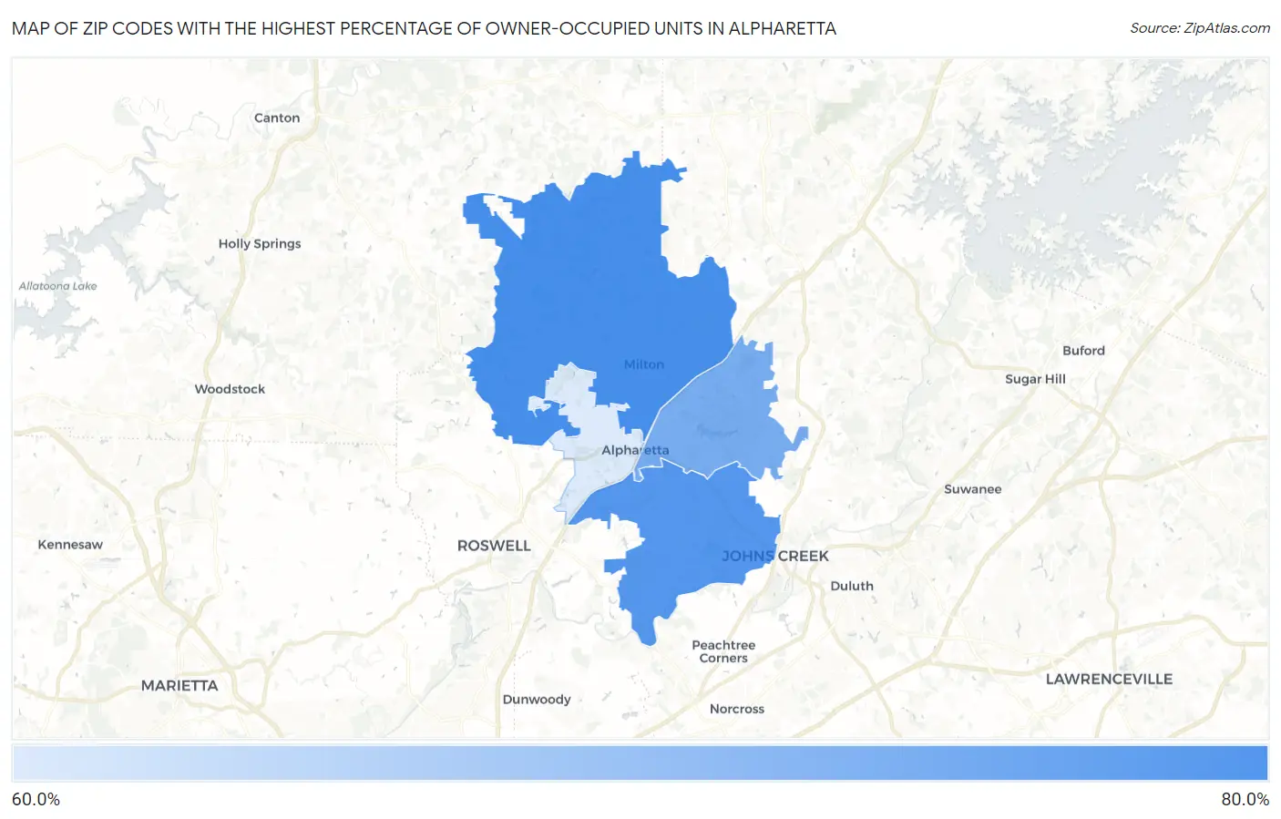 Zip Codes with the Highest Percentage of Owner-Occupied Units in Alpharetta Map