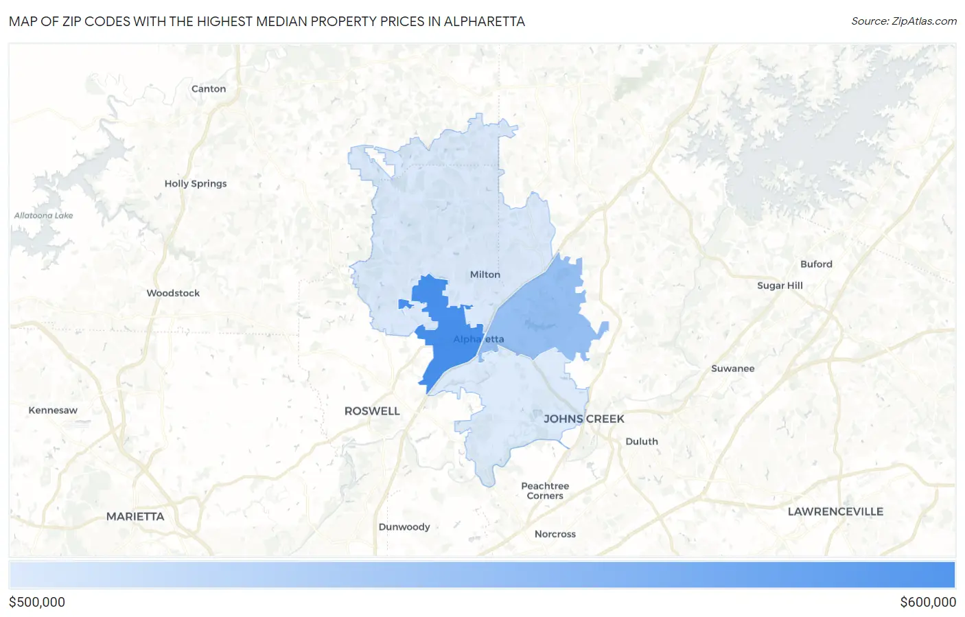 Zip Codes with the Highest Median Property Prices in Alpharetta Map