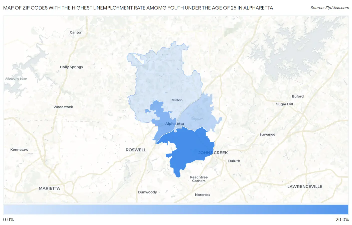 Zip Codes with the Highest Unemployment Rate Amomg Youth Under the Age of 25 in Alpharetta Map