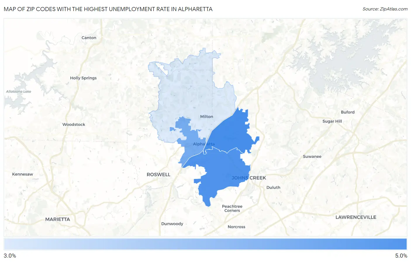 Zip Codes with the Highest Unemployment Rate in Alpharetta Map