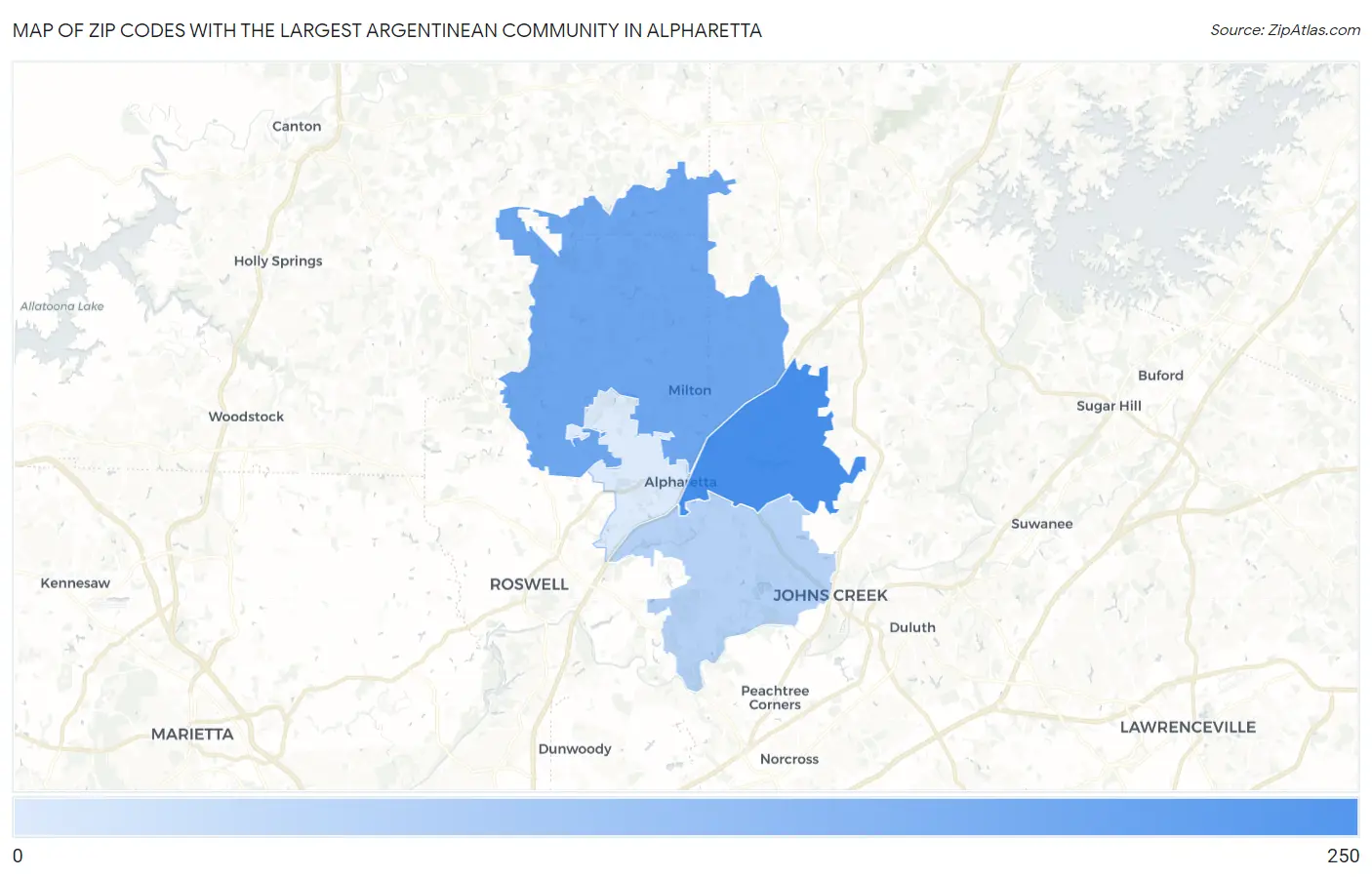 Zip Codes with the Largest Argentinean Community in Alpharetta Map