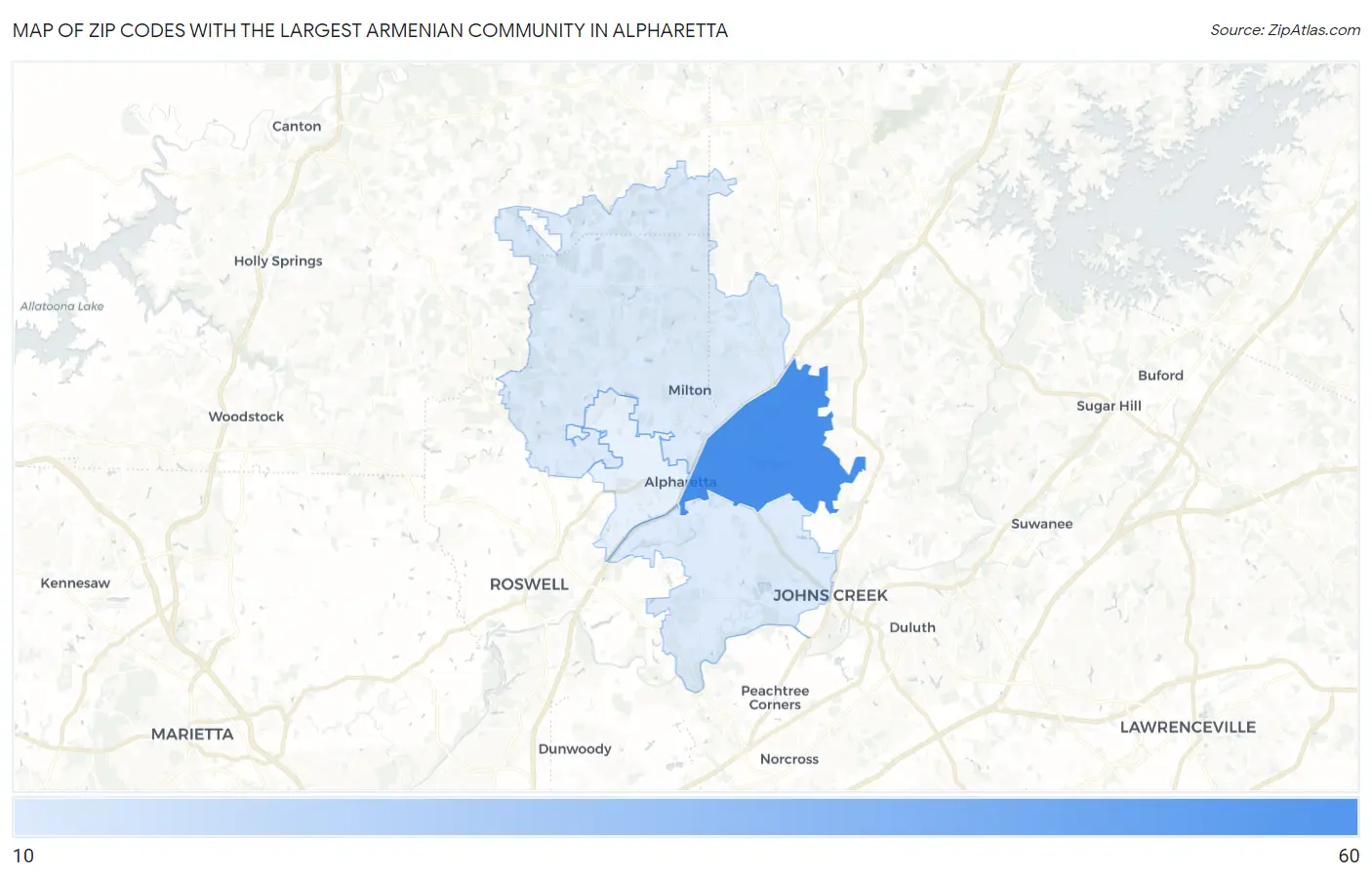 Zip Codes with the Largest Armenian Community in Alpharetta Map