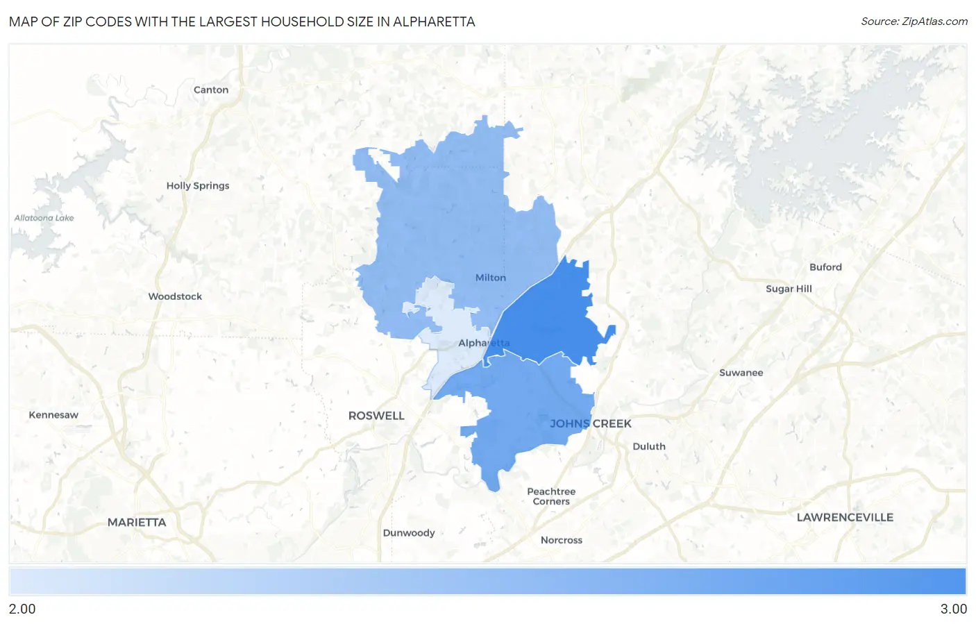 Zip Codes with the Largest Household Size in Alpharetta Map