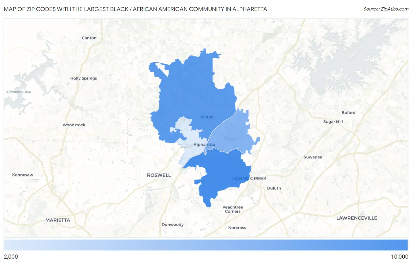 Zip Codes with the Largest Black / African American Community in Alpharetta Map