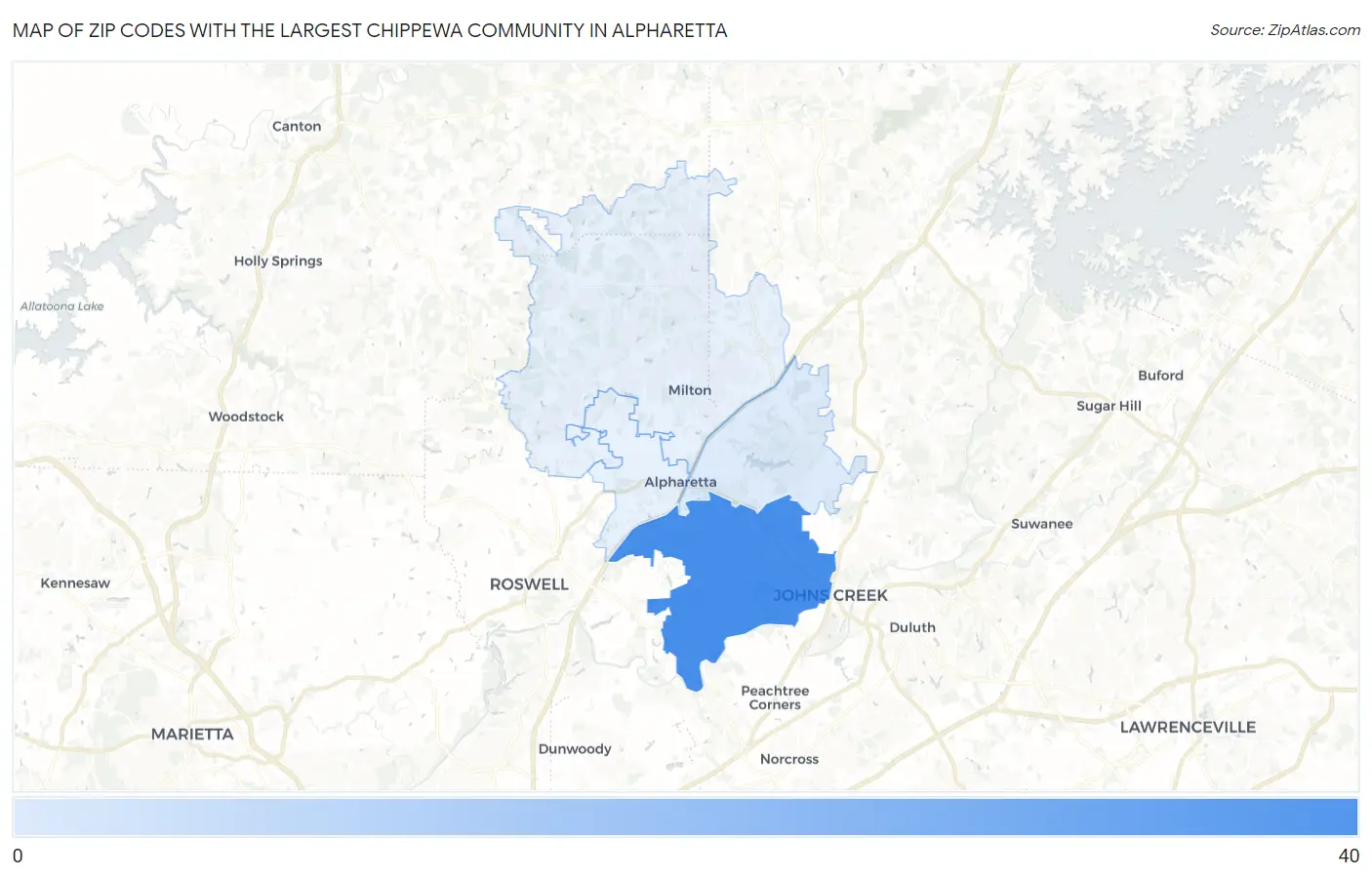 Zip Codes with the Largest Chippewa Community in Alpharetta Map