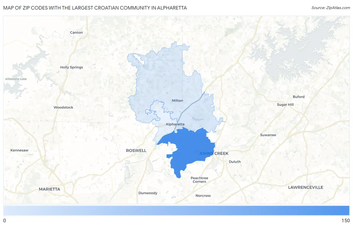 Zip Codes with the Largest Croatian Community in Alpharetta Map