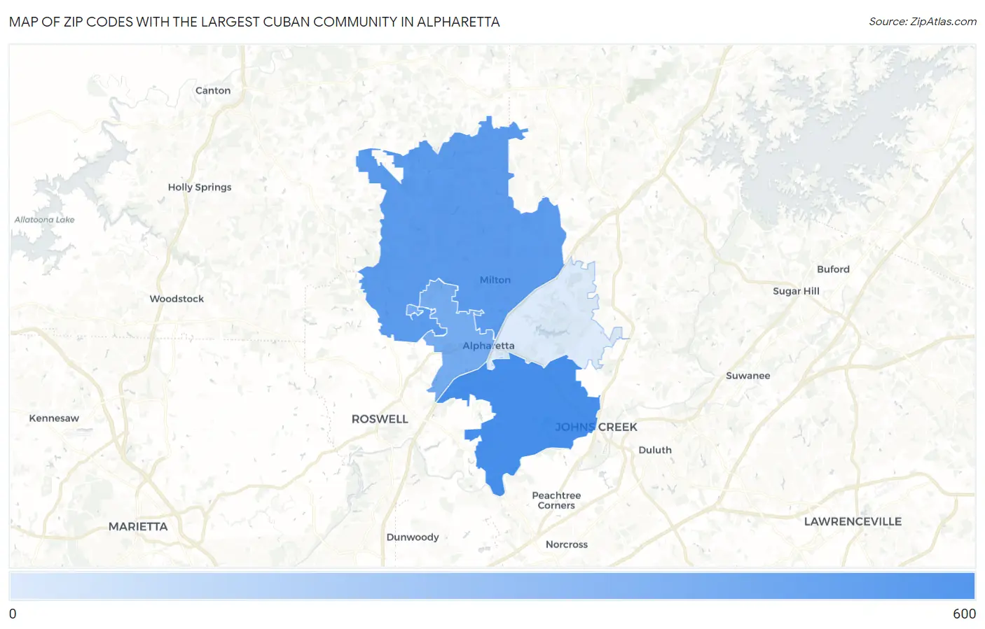 Zip Codes with the Largest Cuban Community in Alpharetta Map