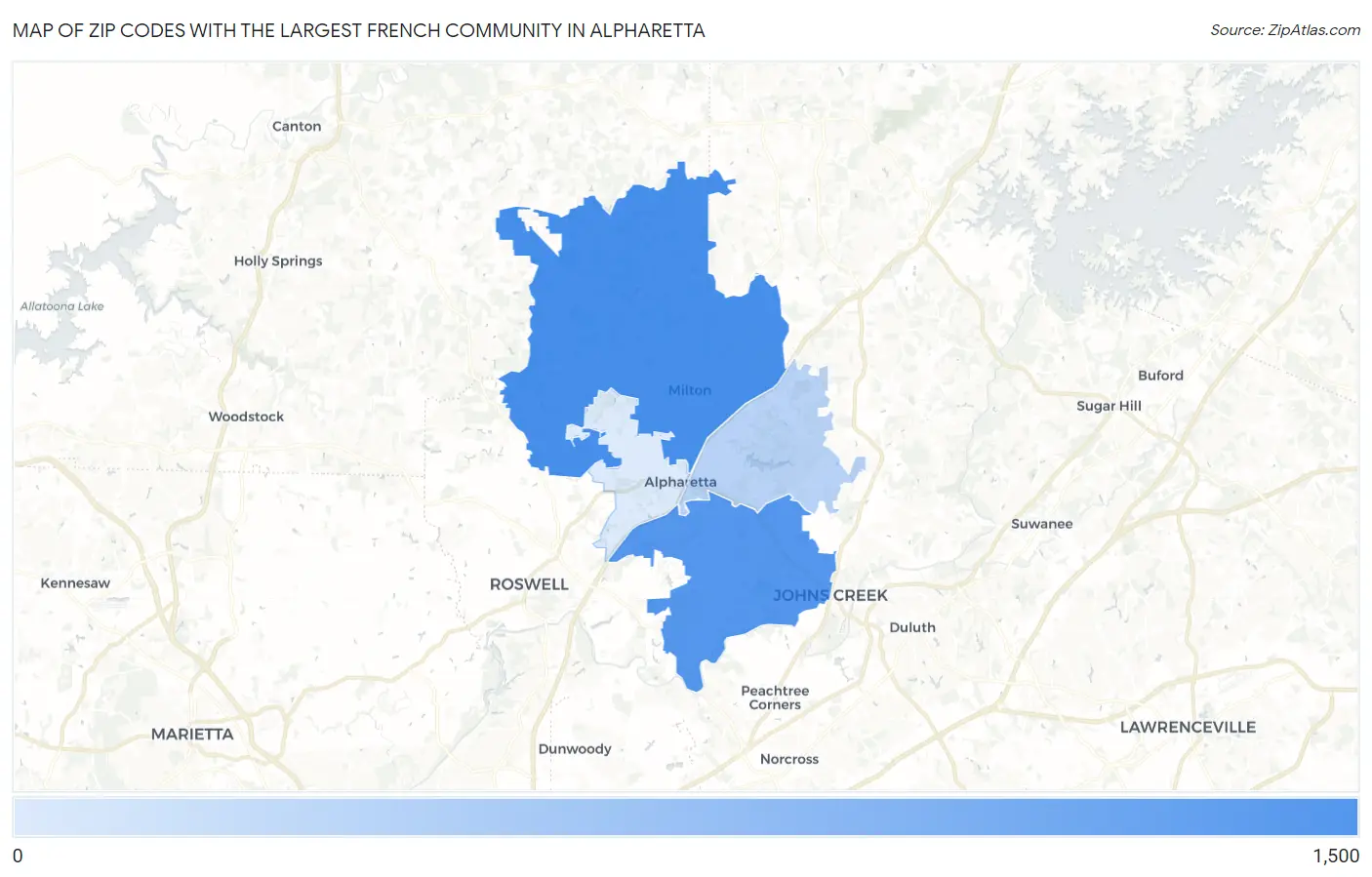 Zip Codes with the Largest French Community in Alpharetta Map