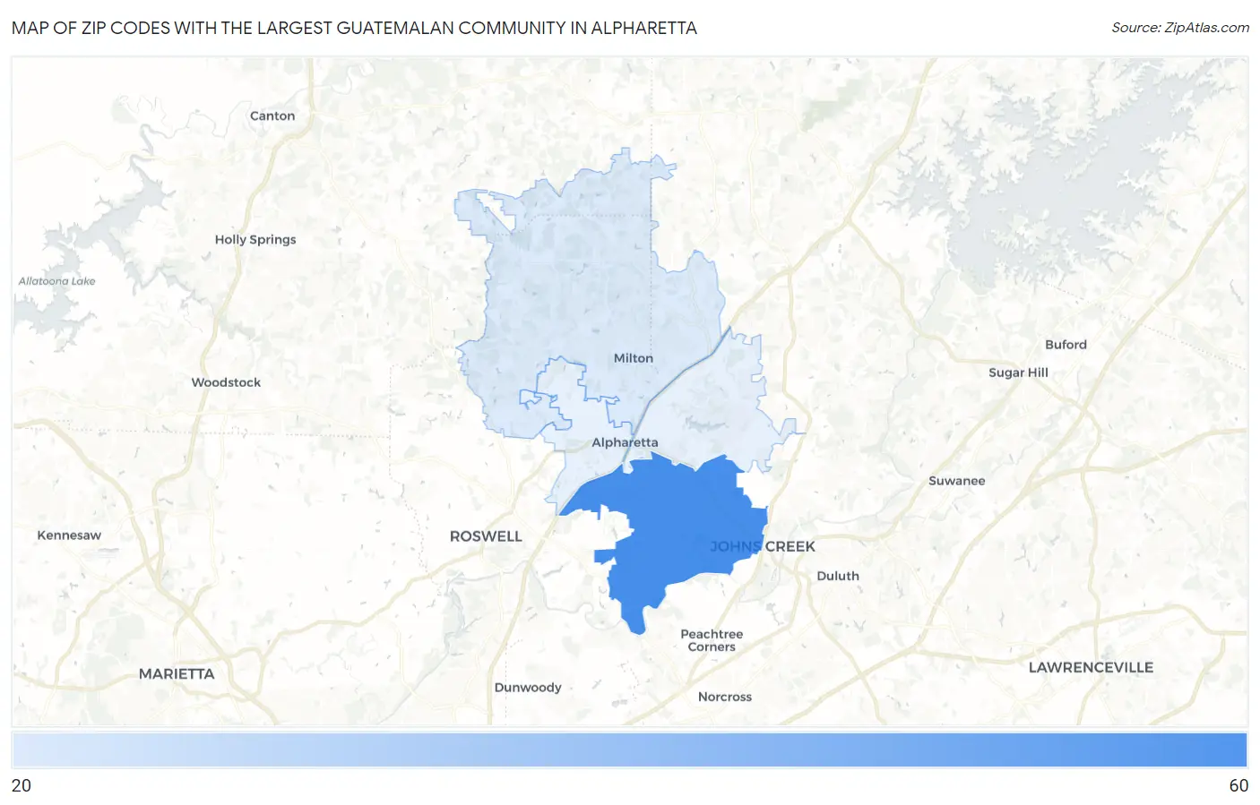Zip Codes with the Largest Guatemalan Community in Alpharetta Map