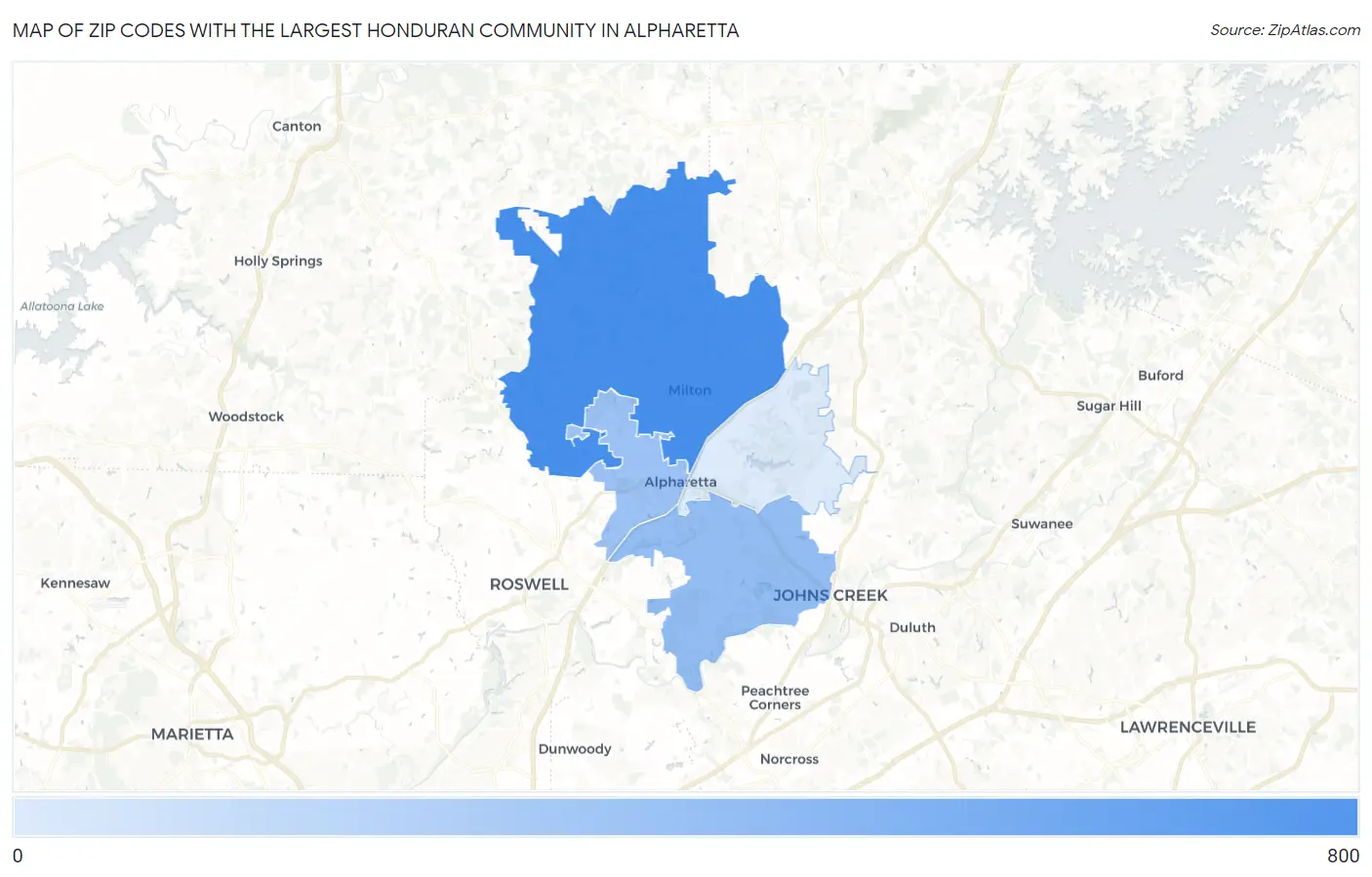 Zip Codes with the Largest Honduran Community in Alpharetta Map