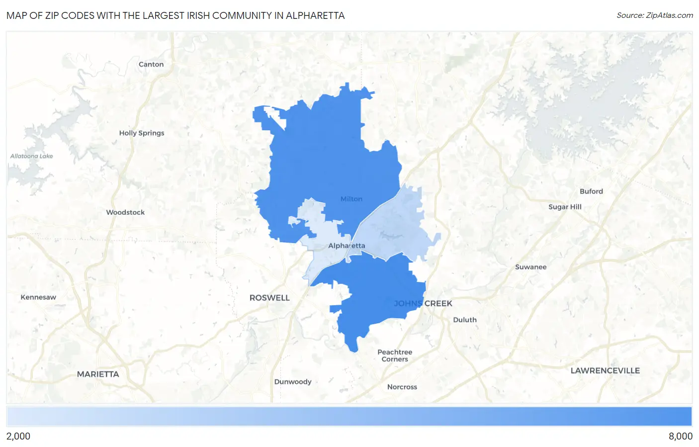 Zip Codes with the Largest Irish Community in Alpharetta Map