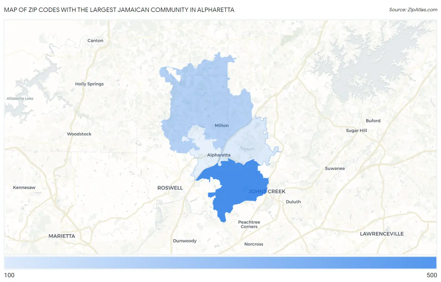 Zip Codes with the Largest Jamaican Community in Alpharetta Map