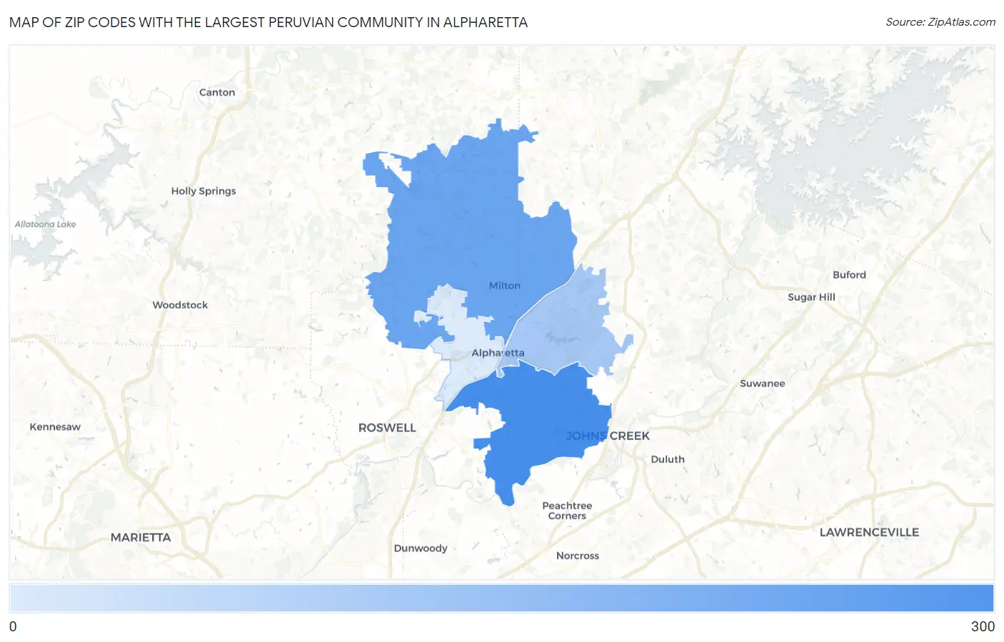 Zip Codes with the Largest Peruvian Community in Alpharetta Map