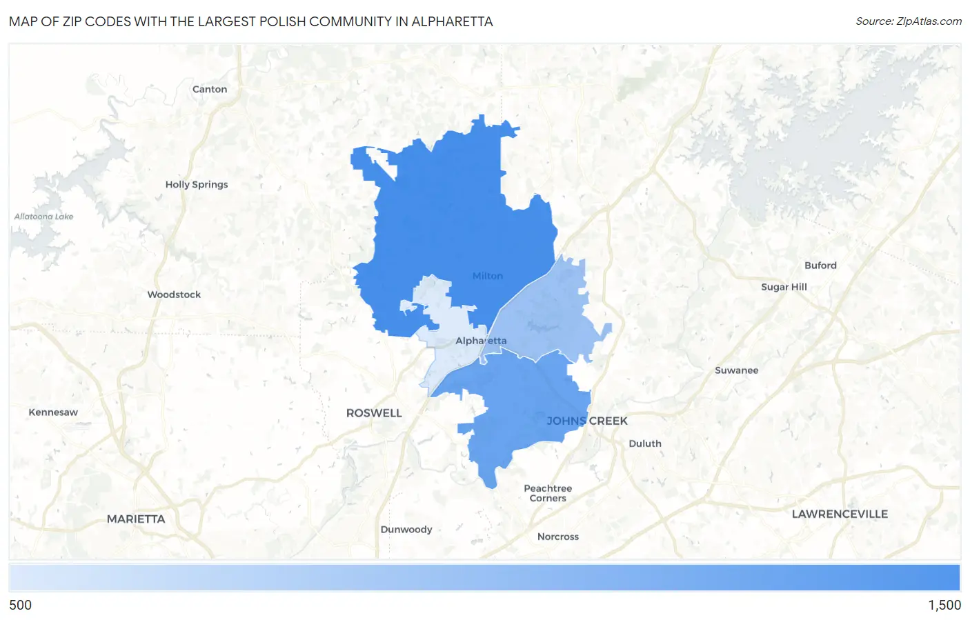 Zip Codes with the Largest Polish Community in Alpharetta Map