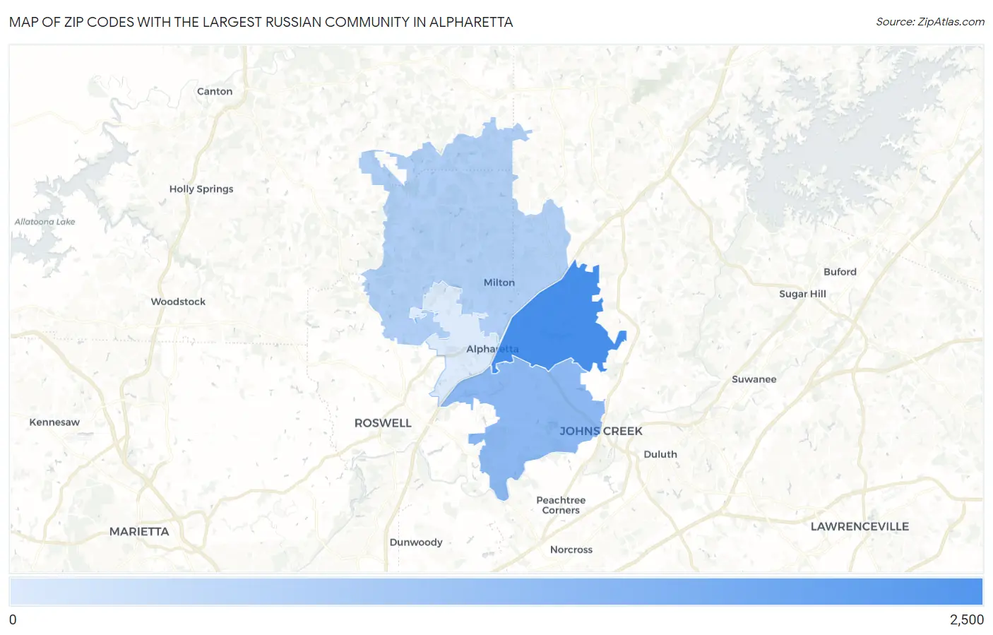 Zip Codes with the Largest Russian Community in Alpharetta Map