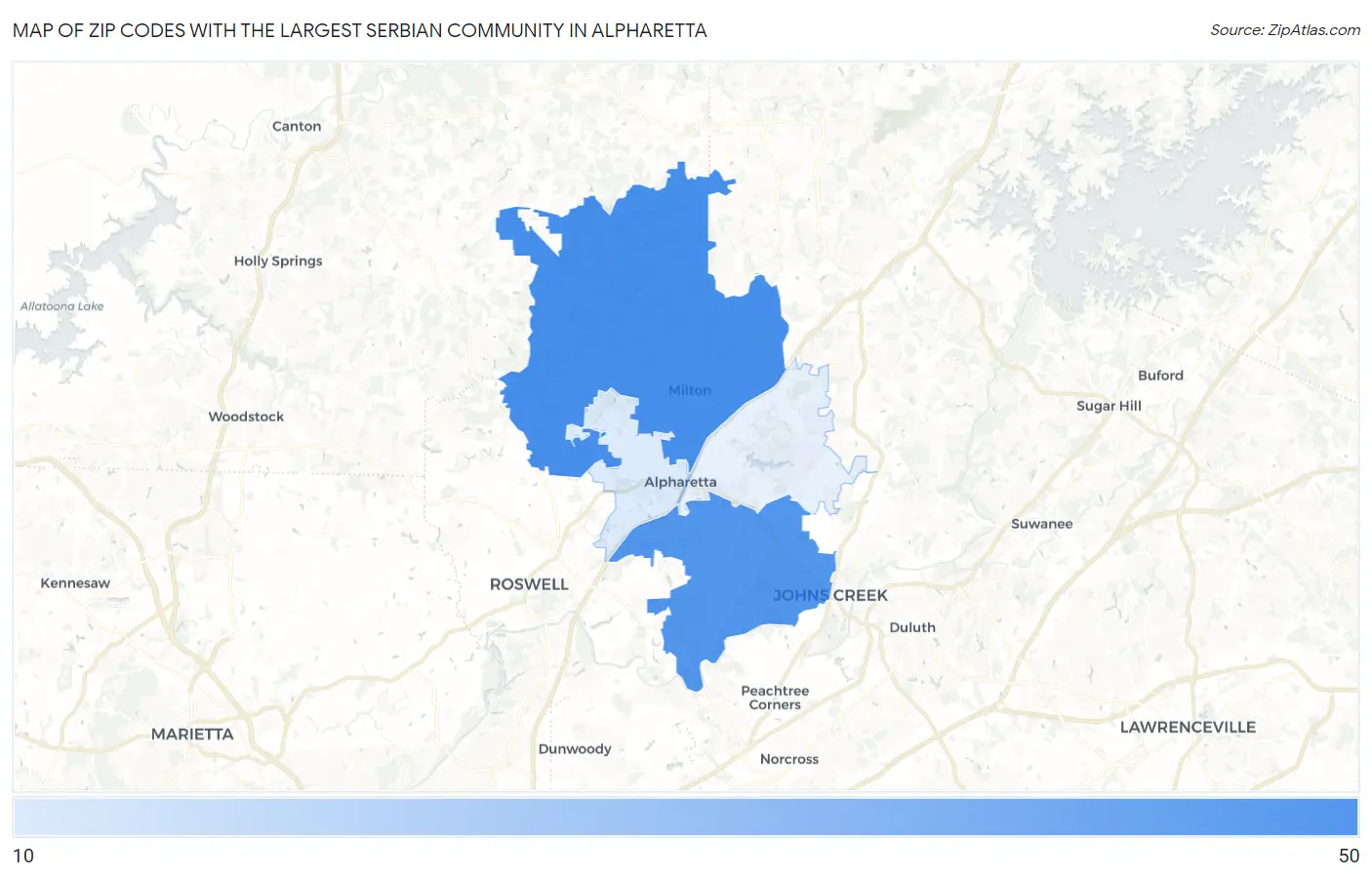 Zip Codes with the Largest Serbian Community in Alpharetta Map