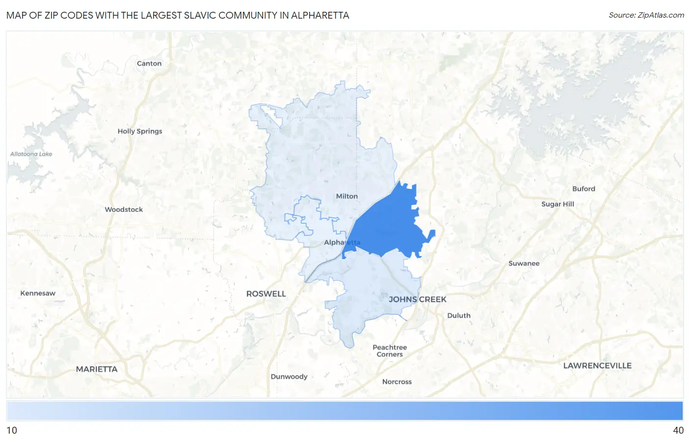 Zip Codes with the Largest Slavic Community in Alpharetta Map