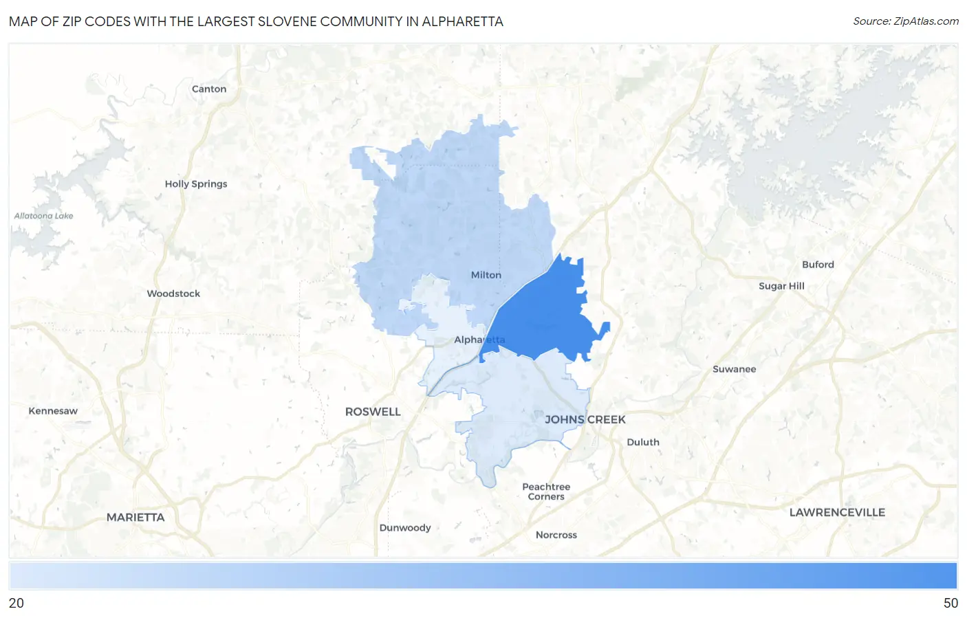 Zip Codes with the Largest Slovene Community in Alpharetta Map