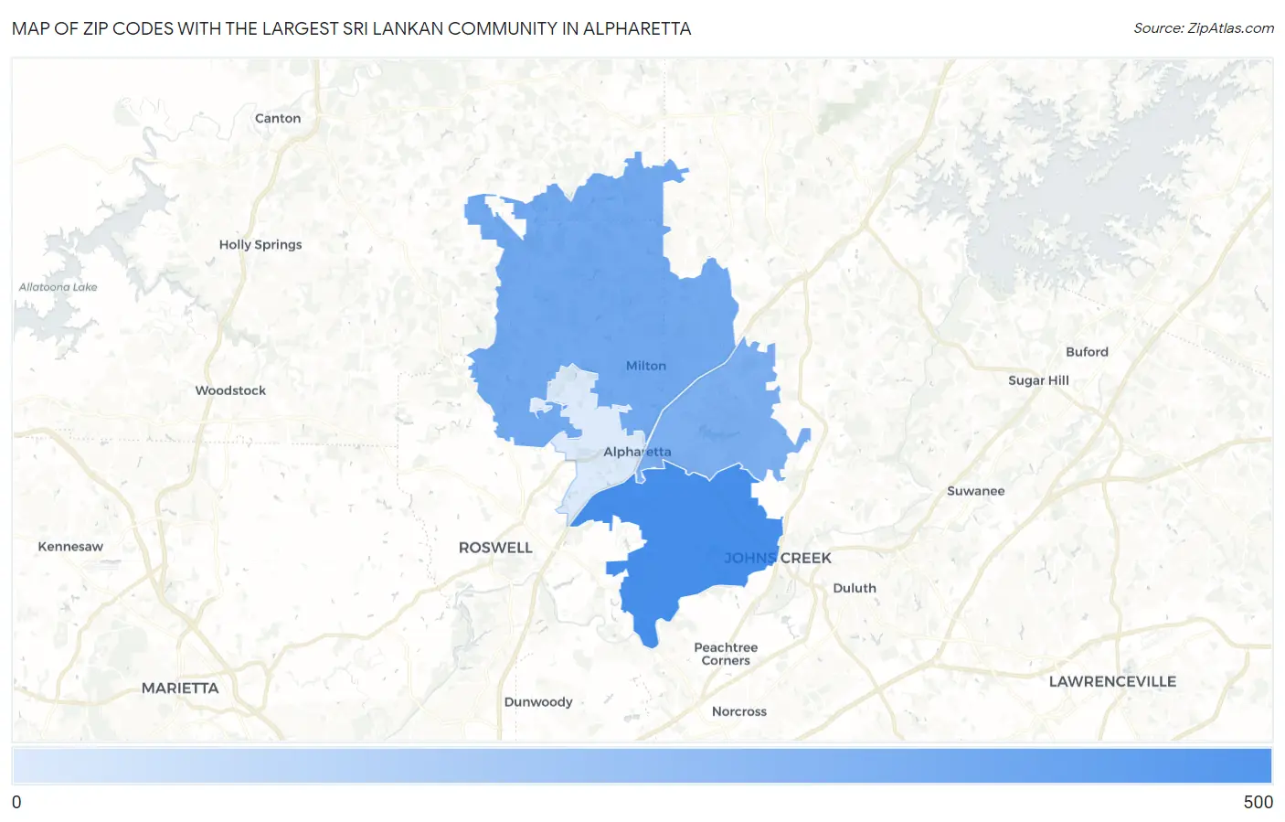 Zip Codes with the Largest Sri Lankan Community in Alpharetta Map