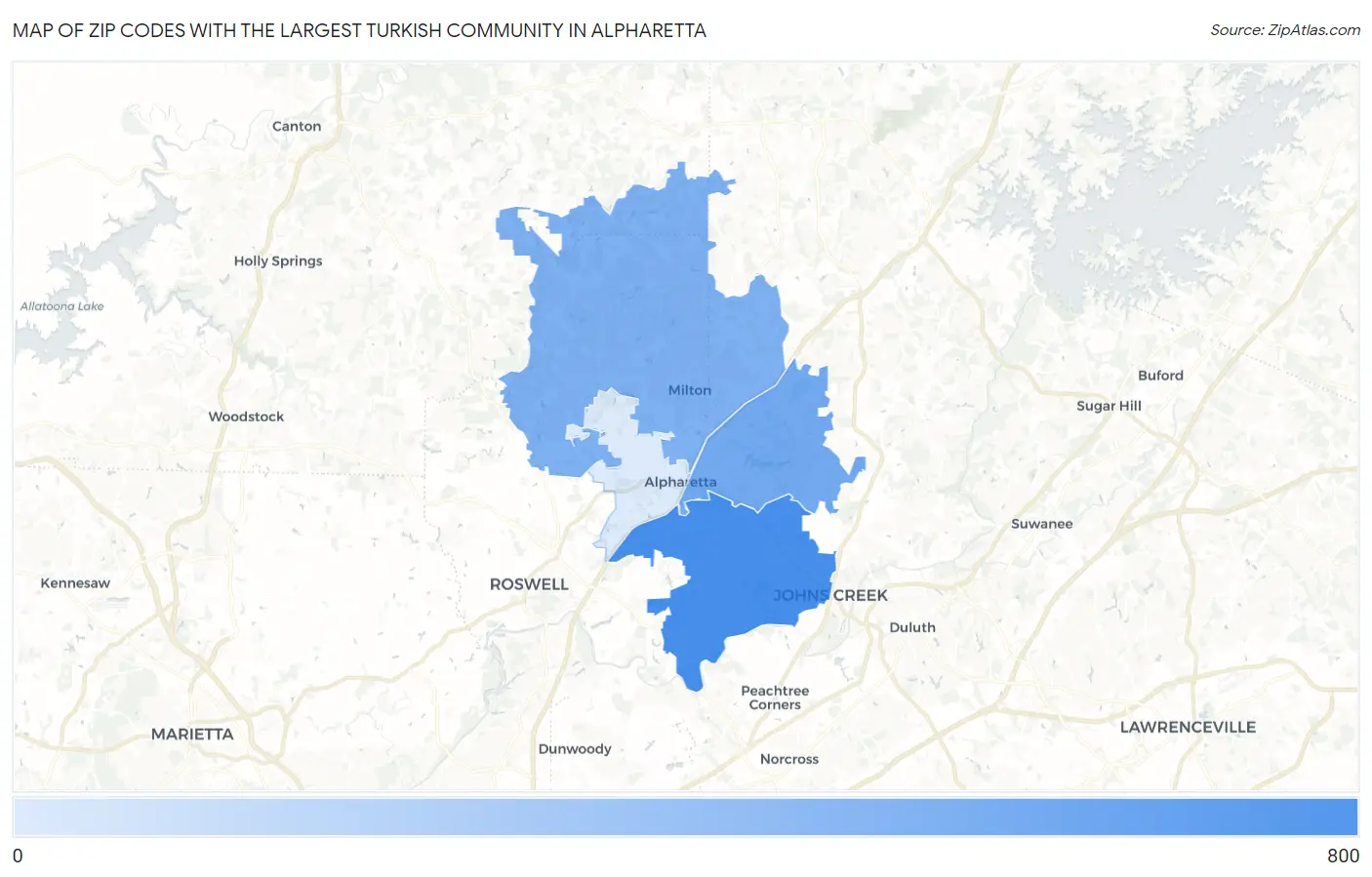 Zip Codes with the Largest Turkish Community in Alpharetta Map