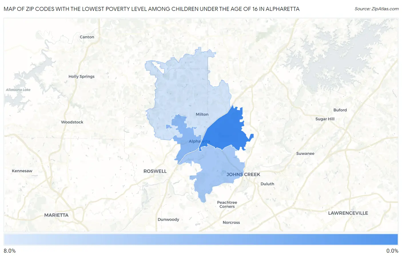 Zip Codes with the Lowest Poverty Level Among Children Under the Age of 16 in Alpharetta Map
