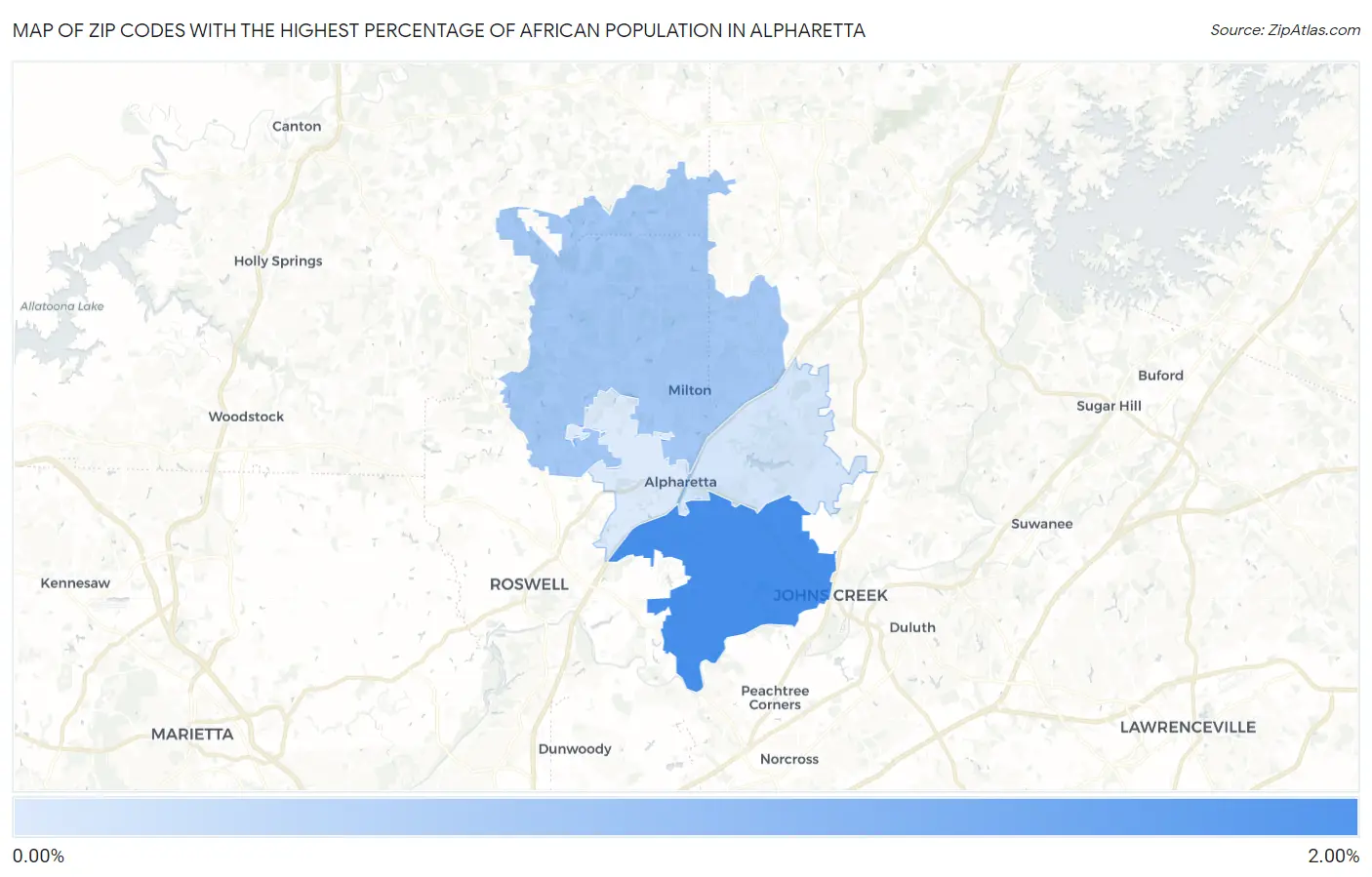 Zip Codes with the Highest Percentage of African Population in Alpharetta Map