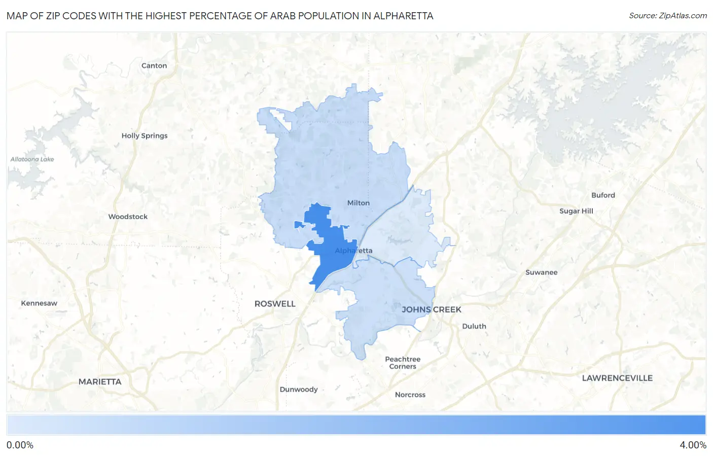 Zip Codes with the Highest Percentage of Arab Population in Alpharetta Map